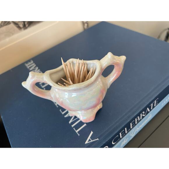 Vintage Lusterware Mini Porcelain Sugar Bowl or Toothpick Holder - Picture 3 of 5